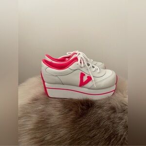 Stylish White and Pink Platform Sneakers